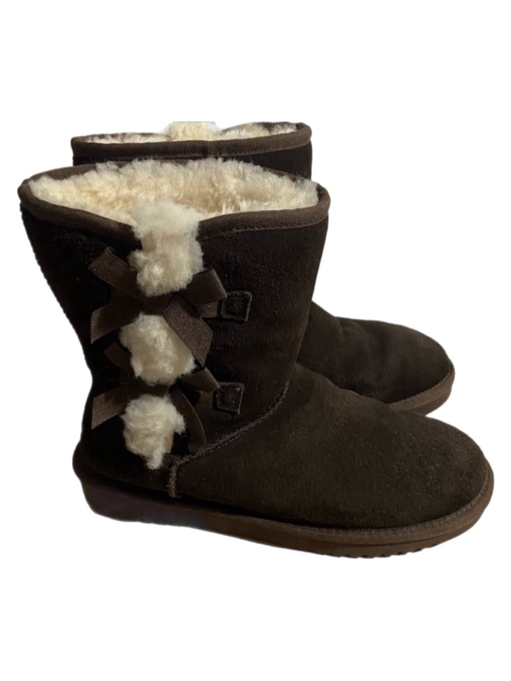 Ugg Koolaburra Victoria Brown Short Suede/Fur Boots Winter Bow Accents Size 8